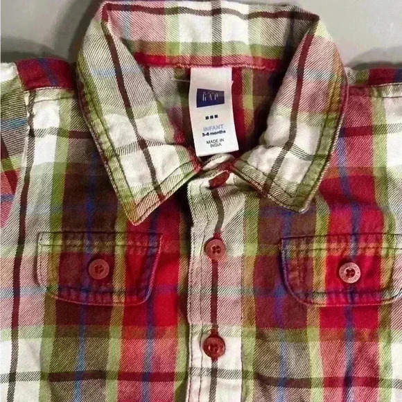 No flaws gap holiday button down holiday striped flannel baby boy 3-6 months - Picture 2 of 3